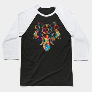 Triple Moon Goddess with pentagram Baseball T-Shirt